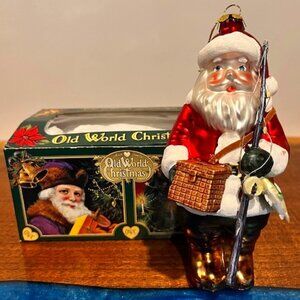 Vintage Merck Family’s Old World Christmas Santa Fishing Glass Ornament